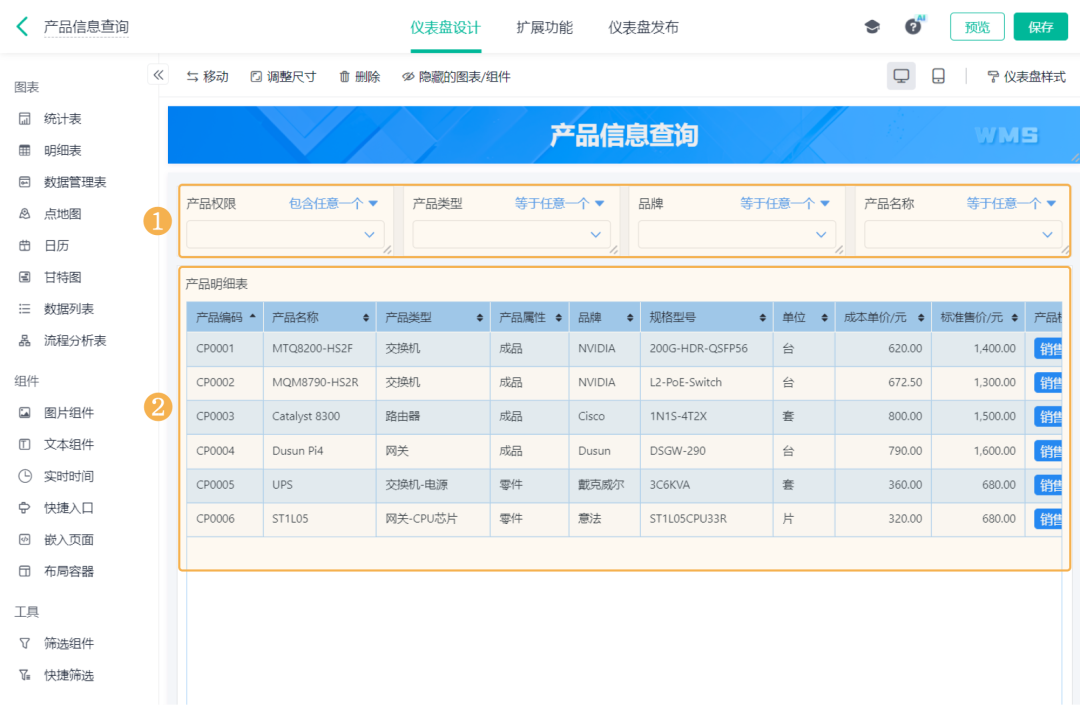 产品信息查询仪表盘
